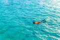 Snorkeling in tropical Maldives island .