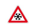 Snow ahead warning sign. Vector illustration of triangle road sign for cold Royalty Free Stock Photo