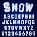 Snow alphabet template. Letters and numbers white frost design