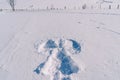 Snow angel on a sunny snowy plain