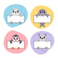 Snow Animal Set Holding Blank Banners Royalty Free Stock Photo