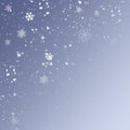 Snow background. Blue Christmas snowfall with defocused flakes. Winter concept with falling snow. Holiday texture and white Royalty Free Stock Photo
