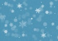 Snow background blue. Christmas snowfall with defocused flakes. Winter concept with falling snow. Holiday texture and white Royalty Free Stock Photo