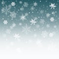 Snow background blue. Christmas snowfall with defocused flakes. Winter concept with falling snow. Holiday texture and white Royalty Free Stock Photo