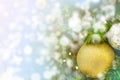 snow background frame for Christmas Scenes or new year with colorful golden sparkle ball with decorated Christmas tree Royalty Free Stock Photo