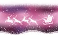Seamless Abstract Christmas Purple Vector Background With Flying Santa Claus Reindeers, And Text Space. Horizontally Repeatable.