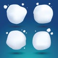 Snow Ball Set. Vector Illustration. White Frozen Snowy Ice Snowball on Blue Background