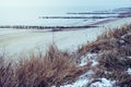 Snow on a beach and dunes - winter time Royalty Free Stock Photo