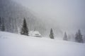 Snow blizzard and bad weather in the Tatras. Hala Kondratowa