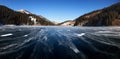 Snow blizzard on mountain lake