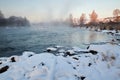 The snow block and river sunrise