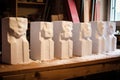 snow blocks ready for carving in a row