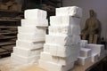 snow blocks stacked, ready for sculpting