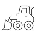 Snow blower thin line icon. Ice scraper and loader vehicle, plow truck symbol, outline style pictogram on white