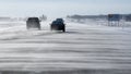 Snow blown highway with traffic