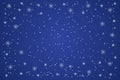 Snow blue background. Christmas snowy winter design. White falling snowflakes. Royalty Free Stock Photo