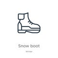 Snow boot icon. Thin linear snow boot outline icon isolated on white background from winter collection. Line vector sign, symbol Royalty Free Stock Photo