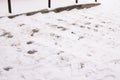 Snow and boot marks on the steps Royalty Free Stock Photo