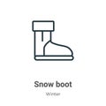 Snow boot outline vector icon. Thin line black snow boot icon, flat vector simple element illustration from editable winter