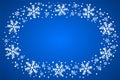 Snow border frost frame. Christmas texture, isolated on blue background. Snowflake abstract effect. Holiday border Royalty Free Stock Photo