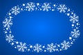 Snow border frost frame. Christmas texture, isolated on blue background. Snowflake abstract effect. Holiday border Royalty Free Stock Photo