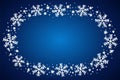 Snow border frost frame. Christmas texture, isolated on blue background. Snowflake abstract effect. Holiday border Royalty Free Stock Photo