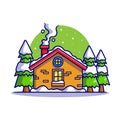 Snow Cabin in Winter Cartoon Vector Icon Illustration