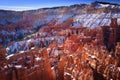 Snow caped hoodoos in Bryce canyon