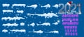 Snow capes and piles winter realistic set on blue background isolated vector illustration. Frost ice and snow white Royalty Free Stock Photo