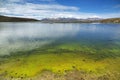 Snow capped high mountains reflected in Lake Chungara