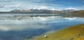 Snow capped high mountains reflected in Lake Chungara Royalty Free Stock Photo