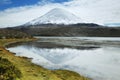 Snow capped high mountains reflected in Lake Chungara Royalty Free Stock Photo