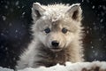 Snow-capped husky puppy in winter wonderland Royalty Free Stock Photo