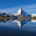 Snow capped Matterhorn mirroring in lake Stellisee Royalty Free Stock Photo