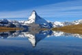 Snow capped Matterhorn mirroring in lake Stellisee Royalty Free Stock Photo