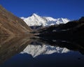 Snow capped mount Cho Oyu mirroring in Gokyo lake Royalty Free Stock Photo