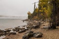 snow capped mountain and autumn foliage in Grand Teton Royalty Free Stock Photo