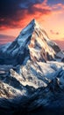 A snow-capped Mountain landscape at sunset. Generative AI. Royalty Free Stock Photo