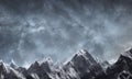 Snow-capped mountain peaks under a dark starry sky, landscape.