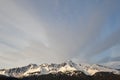 Snow capped mountain range