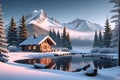 Snow-Capped Mountain Range, Crisp Winter Dawn, Blinding Reflection on Untouched Snow, Scattered Evergreens