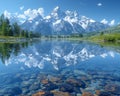 A snow-capped mountain reflected in a crystal-clear lake Royalty Free Stock Photo