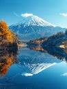 A snow-capped mountain reflected in a crystal-clear lake Royalty Free Stock Photo