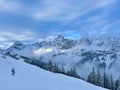 Snow capped mountain ridge with Zimba in the Austrian Alps. Montafon, Vorarlberg, Austria. Royalty Free Stock Photo