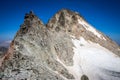 Snow-capped mountain top surrounded by a glacier Royalty Free Stock Photo