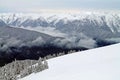 Snow-capped Mountains Beyond a Snowy Field