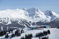 Snow capped mountains, Blackcomb and Whistler ski resort in British Columbia, Canada. Royalty Free Stock Photo
