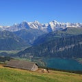 Snow capped mountains Eiger, Monch and Jungfrau, view from Mount Royalty Free Stock Photo