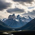 Jagged peaks dominate the scene against a backdrop of dramatic Royalty Free Stock Photo