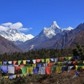 Snow capped mountains Lhotse and Ama Dablam. Royalty Free Stock Photo